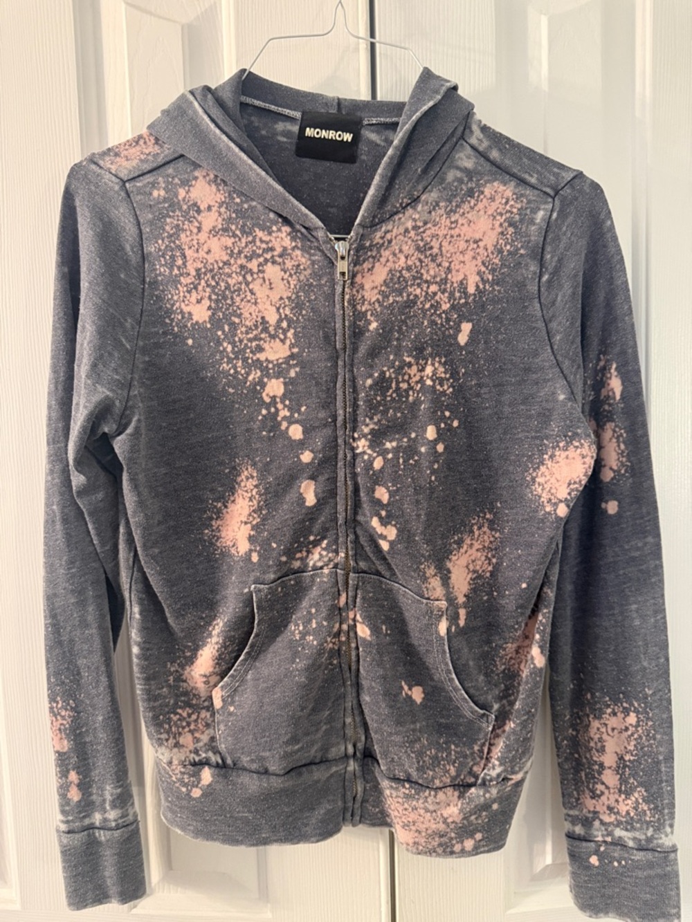 Monrow Gray Hoodie with Pink Splatter